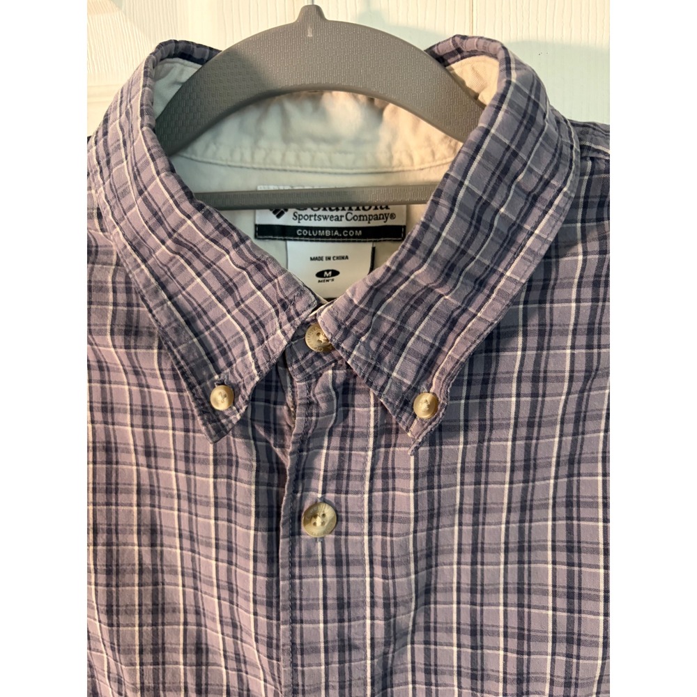 Columbia Mens Plaid Long Sleeve Button Down Shirt Blue Grey Medium Outdoor Work - Picture 6 of 11